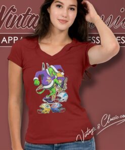 Santa Grinch Minnesota Vikings Stomp On Nfl Teams Christmas V Neck TShirt
