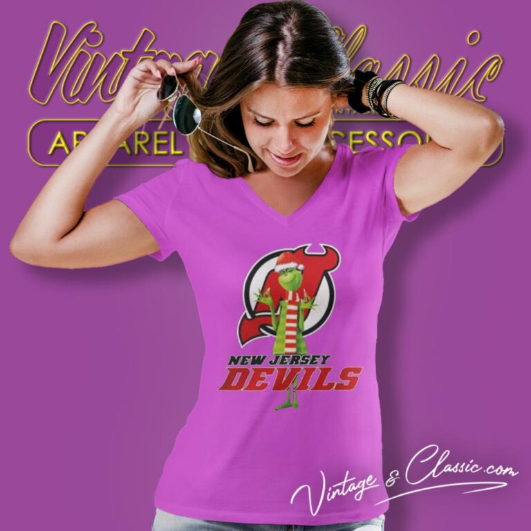 Santa Grinch Nhl New Jersey Devils Christmas V Neck TShirt Santa Grinch Nhl New Jersey Devils Christmas V Neck TShirt