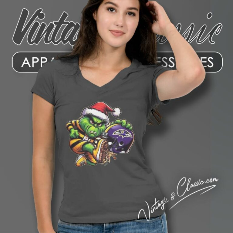 Santa Grinch Pittsburgh Steelers Shoot Baltimore Ravens Christmas V Neck TShirt Santa Grinch Pittsburgh Steelers Shoot Baltimore Ravens Christmas V Neck TShirt