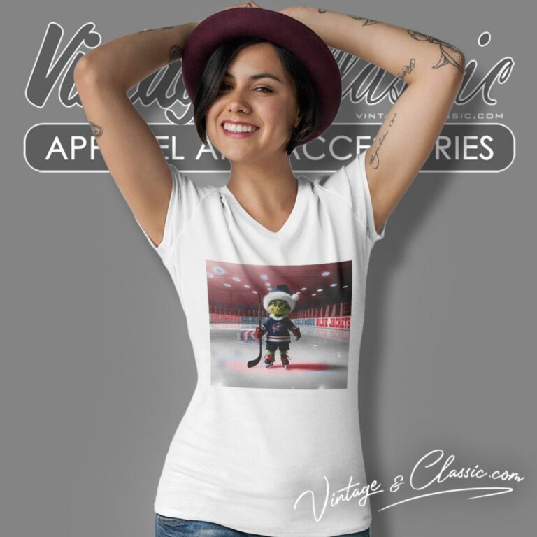 Santa Grinch Playing Hockey Columbus Blue Jackets Christmas V Neck TShirt Santa Grinch Playing Hockey Columbus Blue Jackets Christmas V Neck TShirt