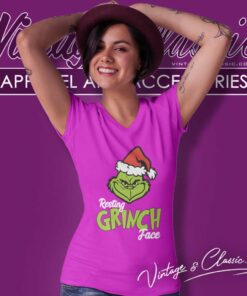 Santa Grinch Resting Grinch Face Christmas V Neck TShirt 1