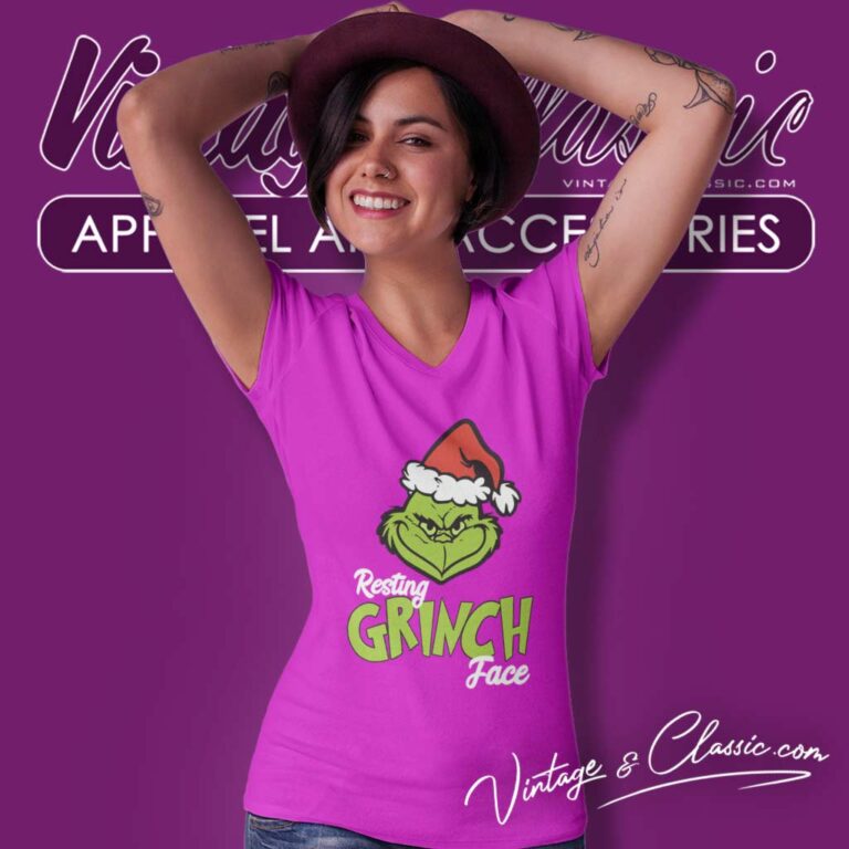 Santa Grinch Resting Grinch Face Christmas V Neck TShirt 1 Santa Grinch Resting Grinch Face Christmas V Neck TShirt 1