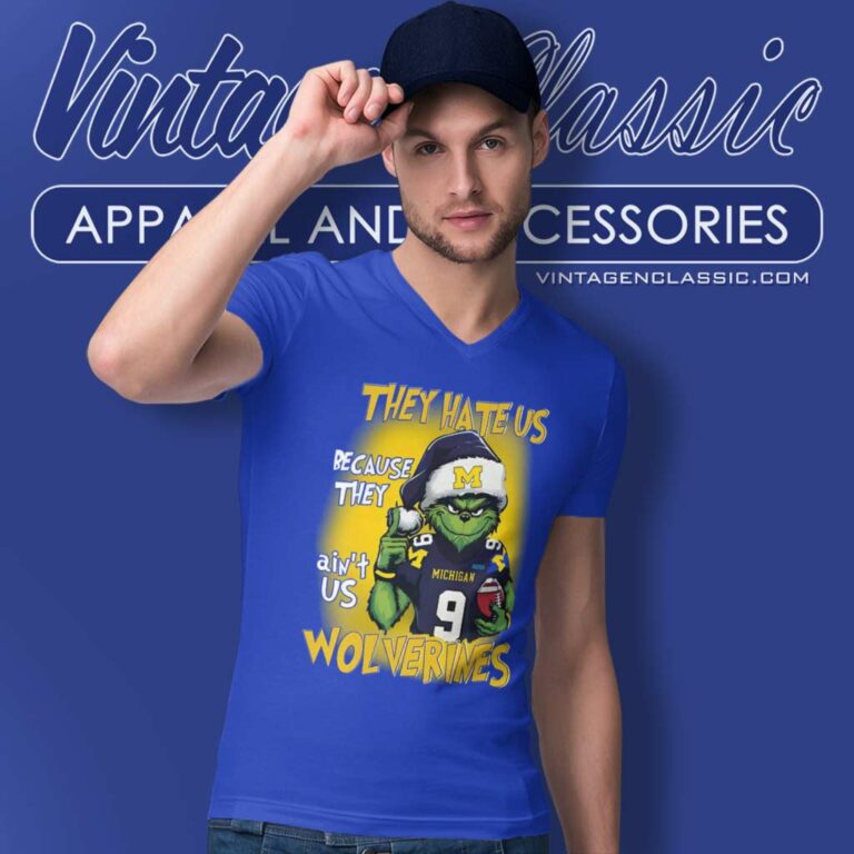 Santa Grinch They Hate Us Because They Aint Us Michigan Wolverines V Neck TShirt Santa Grinch They Hate Us Because They Aint Us Michigan Wolverines V Neck TShirt