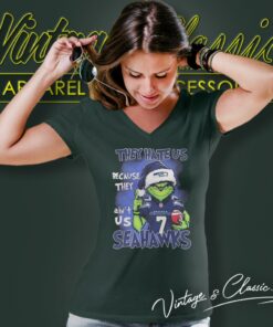 Santa Grinch They Hate Us Because They Aint Us Seattle Seahawks V Neck TShirt