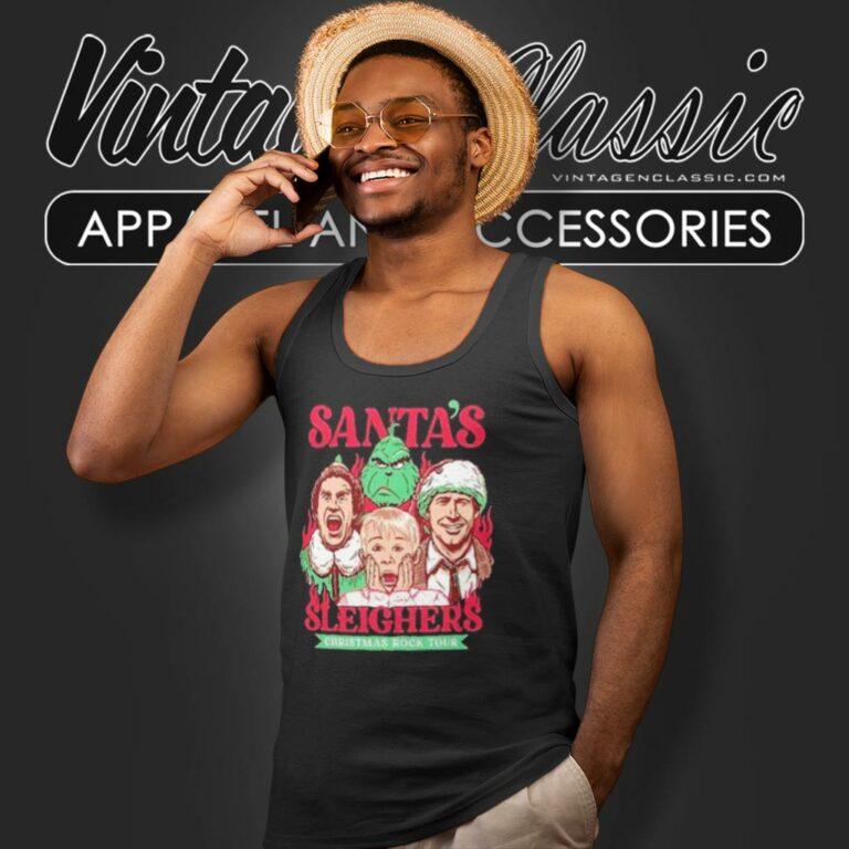Santa Sleighers Christmas Rock Tour Home Alone Tank Top Racerback Santa Sleighers Christmas Rock Tour Home Alone Tank Top Racerback
