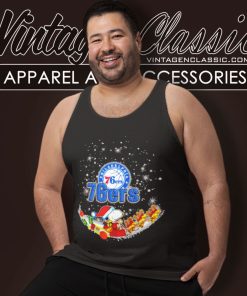 Santa Snoopy And Woodstock Philadelphia 76ers Christmas Tank Top Racerback