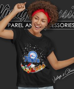 Santa Snoopy And Woodstock Philadelphia 76ers Christmas Women T Shirt