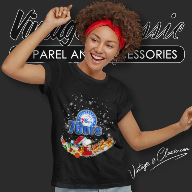 Santa Snoopy And Woodstock Philadelphia 76ers Christmas Women T Shirt Santa Snoopy And Woodstock Philadelphia 76ers Christmas Women T Shirt