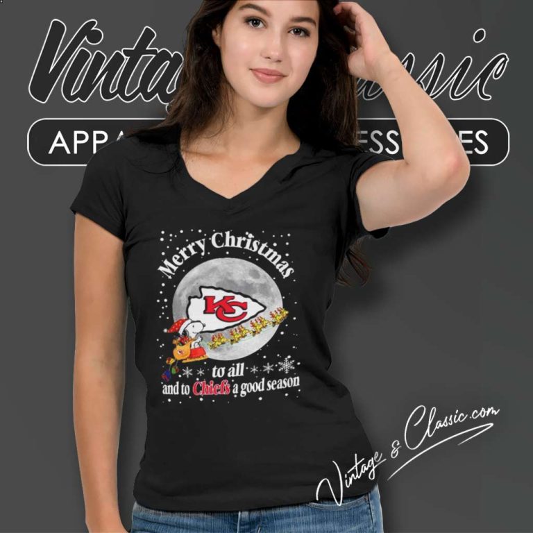 Santa Snoopy To All And To Chiefs A Good Season V Neck TShirt Santa Snoopy To All And To Chiefs A Good Season V Neck TShirt