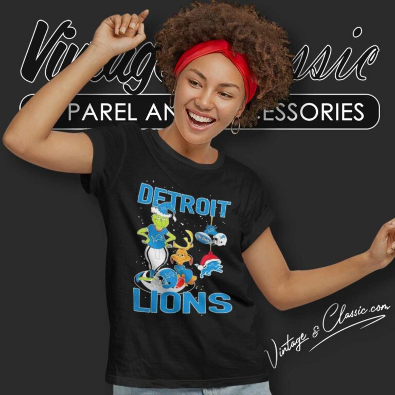 Santa The Grinch And Dog Detroit Lions Christmas Women TShirt Santa The Grinch And Dog Detroit Lions Christmas Women TShirt