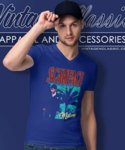Scarface Movie Shirt Miami Sunset Tony In Tux V Neck TShirt