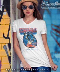 Scorpions Shirt Album Savage Amusement World Tour V Neck TShirt
