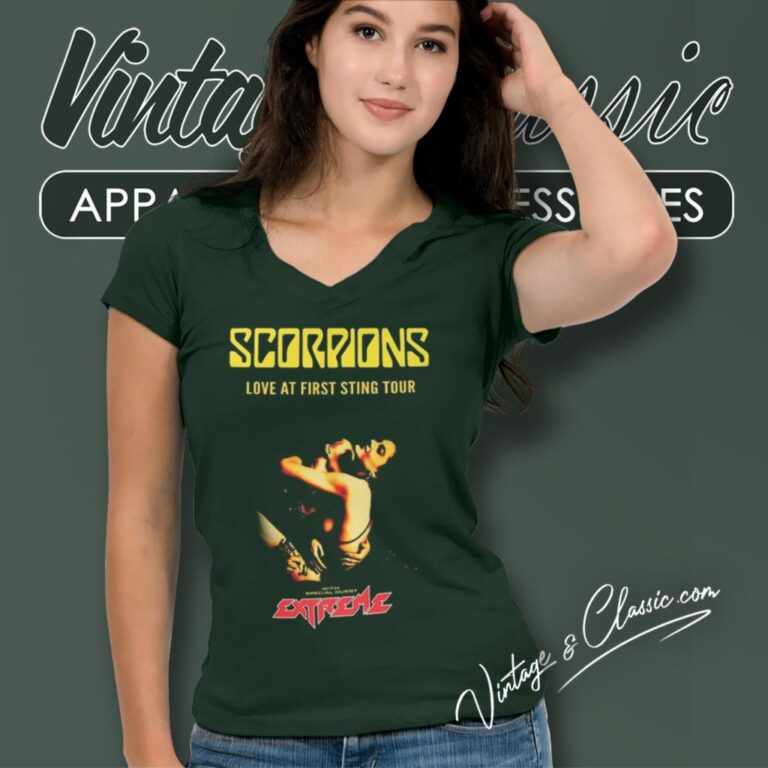 Scorpions Shirt Love At First Sting Tour 2024 V Neck TShirt Scorpions Shirt Love At First Sting Tour 2024 V Neck TShirt