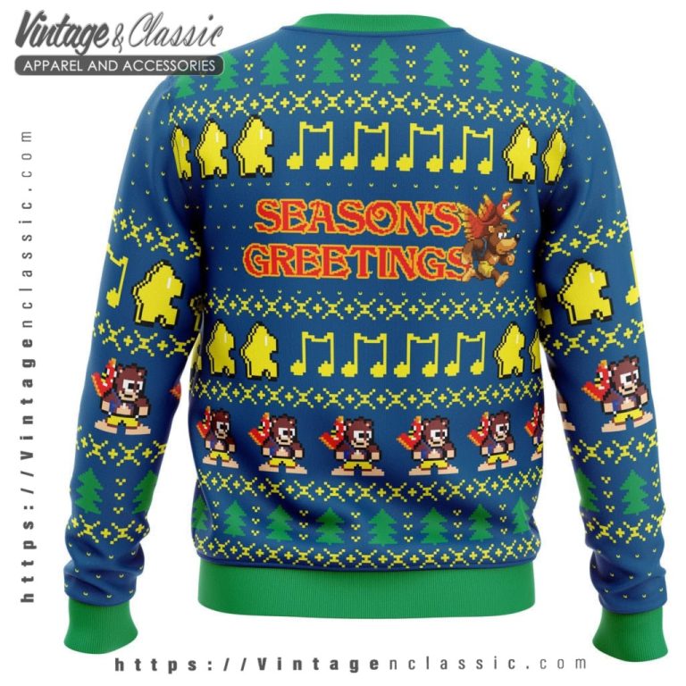 Seasons Greetings Banjo Kazooie Ugly Christmas Sweater back side Seasons Greetings Banjo Kazooie Ugly Christmas Sweater back side