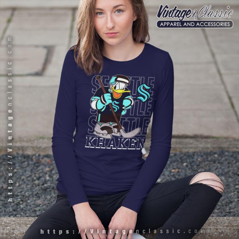 Seattle Kraken Donald Duck Hockey Shirt Long Sleeve Tee Seattle Kraken Donald Duck Hockey Shirt Long Sleeve Tee