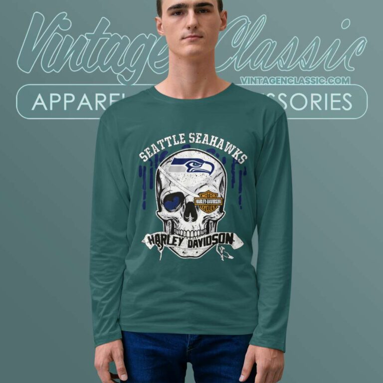 Seattle Seahawks Harley Davidson Skull Long Sleeve Tee Seattle Seahawks Harley Davidson Skull Long Sleeve Tee