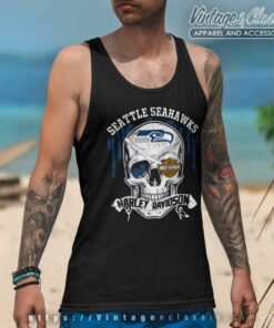Seattle Seahawks Harley Davidson Skull Tank Top Racerback