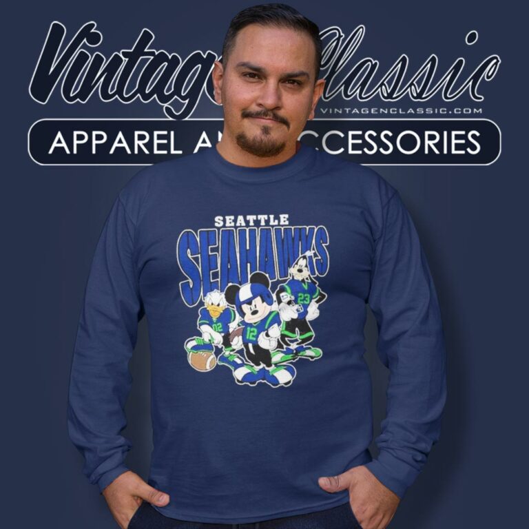 Seattle Seahawks Mickey Donald Duck And Goofy Long Sleeve Tee Seattle Seahawks Mickey Donald Duck And Goofy Long Sleeve Tee