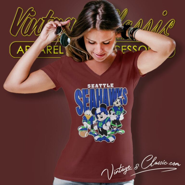 Seattle Seahawks Mickey Donald Duck And Goofy V Neck TShirt Seattle Seahawks Mickey Donald Duck And Goofy V Neck TShirt