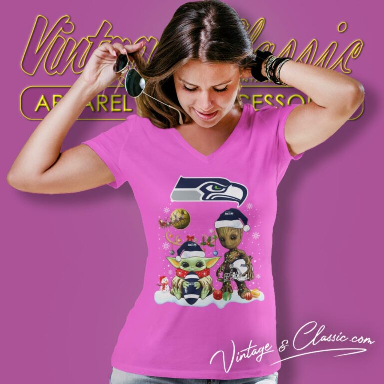 Seattle Seahawks Shirt Baby Yoda And Groot Santa Christmas V Neck TShirt Seattle Seahawks Shirt Baby Yoda And Groot Santa Christmas V Neck TShirt