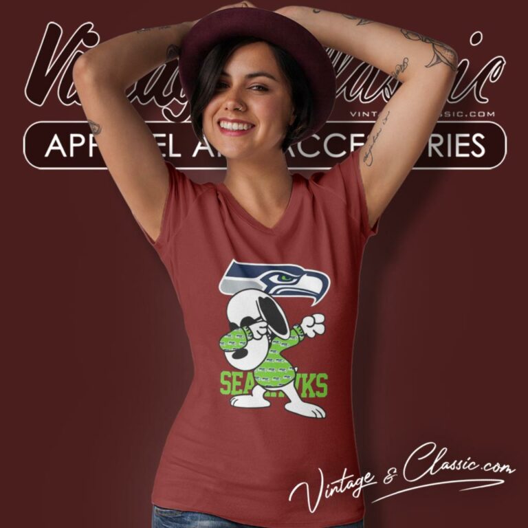 Seattle Seahawks Snoopy Dabbing V Neck TShirt Seattle Seahawks Snoopy Dabbing V Neck TShirt