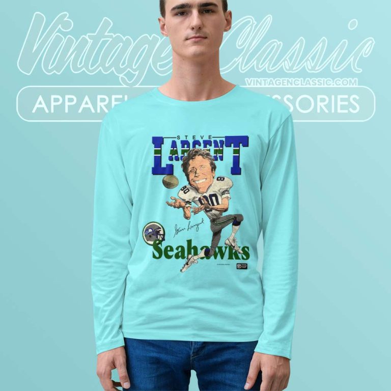 Seattle Seahawks Steve Largent Vintage 80s Salem Sportswear Caricature Long Sleeve Tee Seattle Seahawks Steve Largent Vintage 80s Salem Sportswear Caricature Long Sleeve Tee