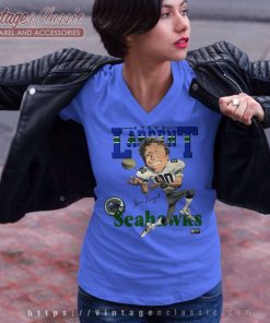 Seattle Seahawks Steve Largent Vintage 80s Salem Sportswear Caricature V Neck TShirt