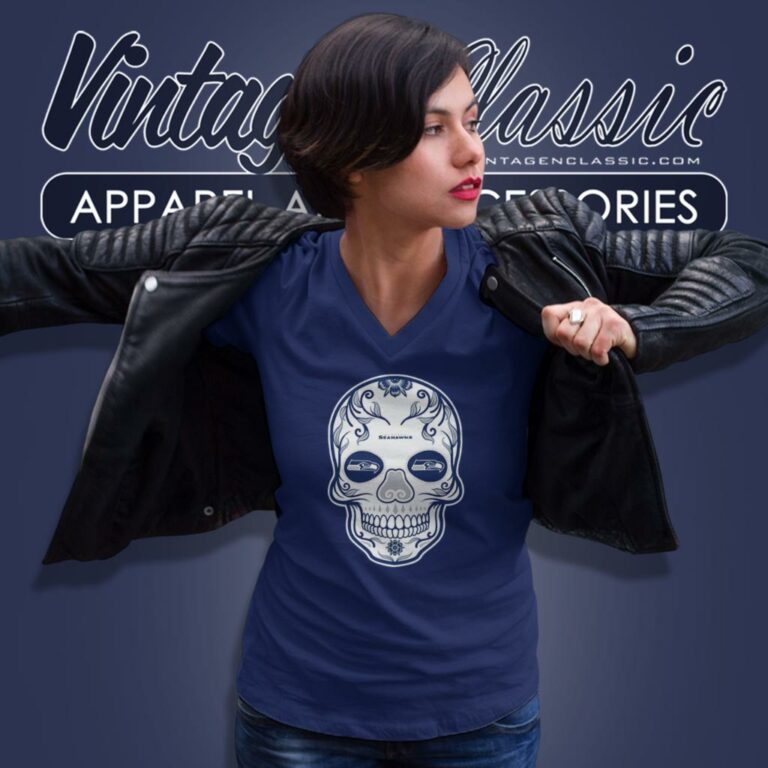 Seattle Seahawks Sugar Skull V Neck TShirt Seattle Seahawks Sugar Skull V Neck TShirt
