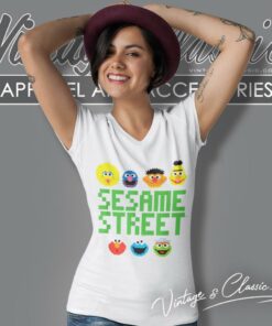 Sesame Street Pixel Group V Neck TShirt