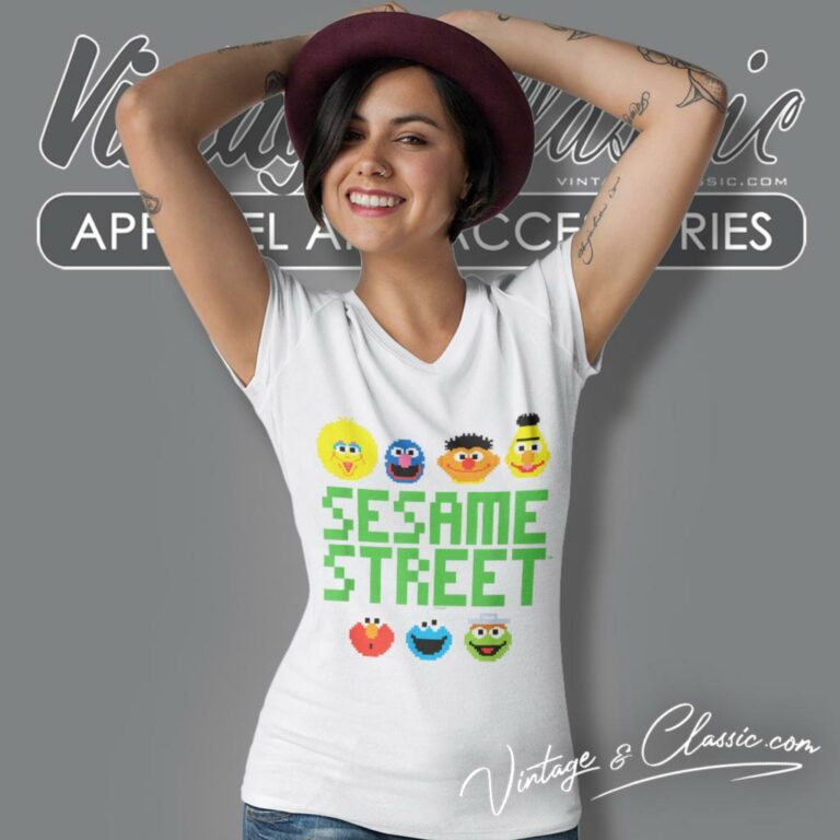 Sesame Street Pixel Group V Neck TShirt Sesame Street Pixel Group V Neck TShirt