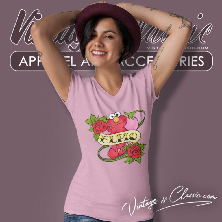 Sesame Street Shirt Elmo Hearts And Roses V Neck TShirt Sesame Street Shirt Elmo Hearts And Roses V Neck TShirt