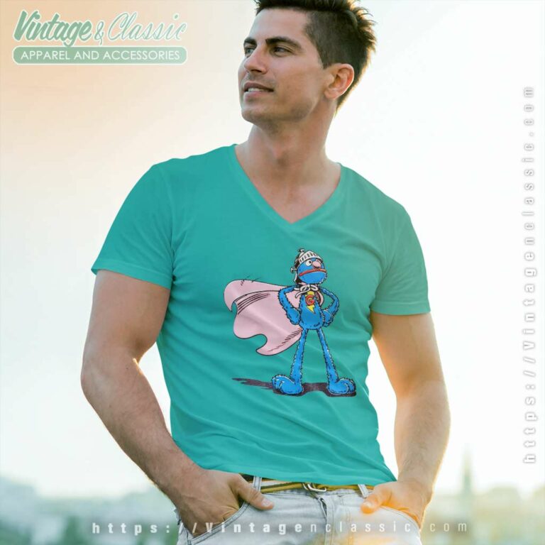Sesame Street Super Grover V Neck TShirt Sesame Street Super Grover V Neck TShirt