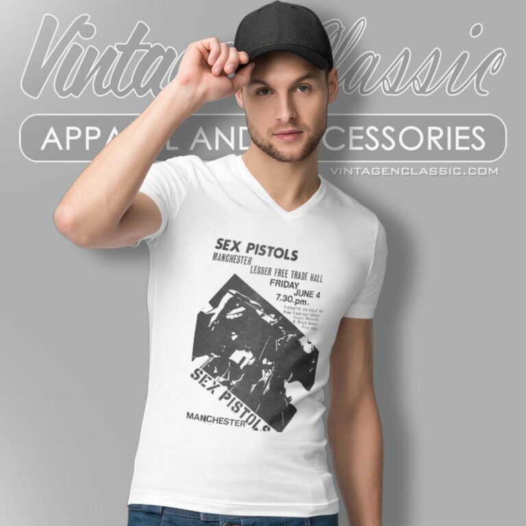 Sex Pistols Manchester Flyer V Neck TShirt Sex Pistols Manchester Flyer V Neck TShirt