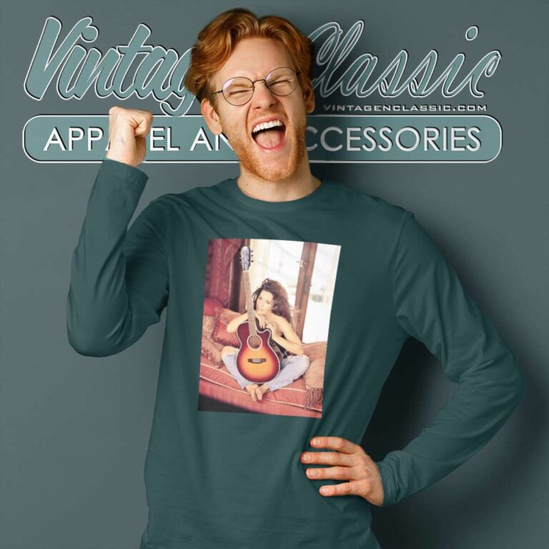 Shania Twain Posing With Guitar Long Sleeve Tee Shania Twain Posing With Guitar Long Sleeve Tee