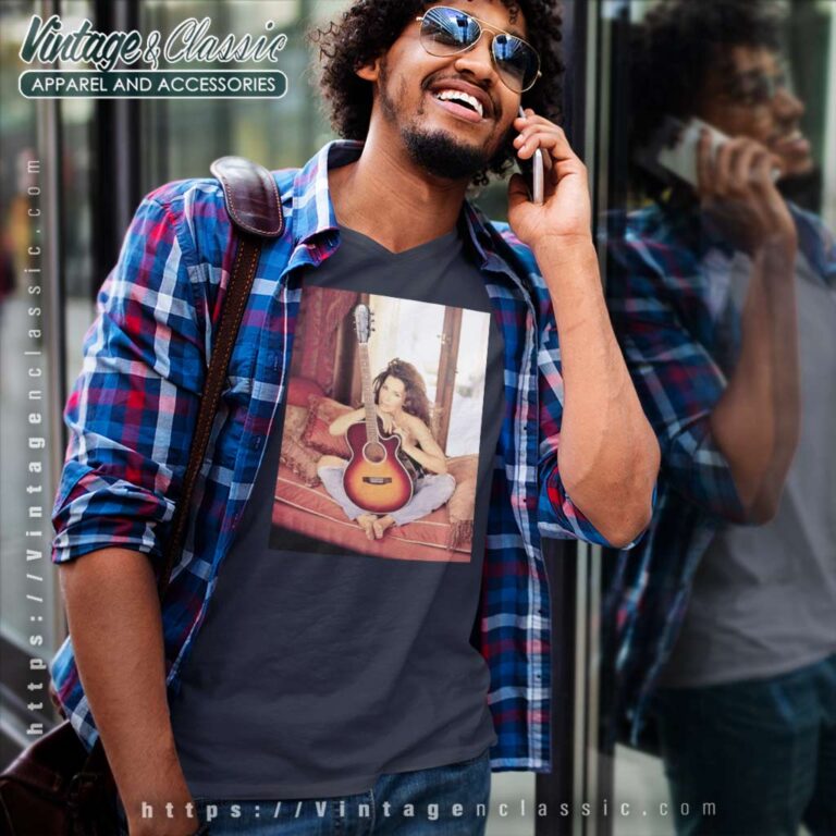 Shania Twain Posing With Guitar V Neck TShirt Shania Twain Posing With Guitar V Neck TShirt