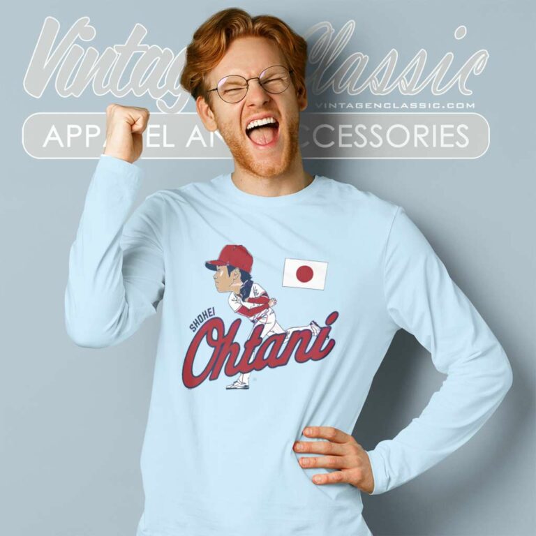 Shohei Ohtani Los Angeles Angels Caricature Long Sleeve Tee Shohei Ohtani Los Angeles Angels Caricature Long Sleeve Tee