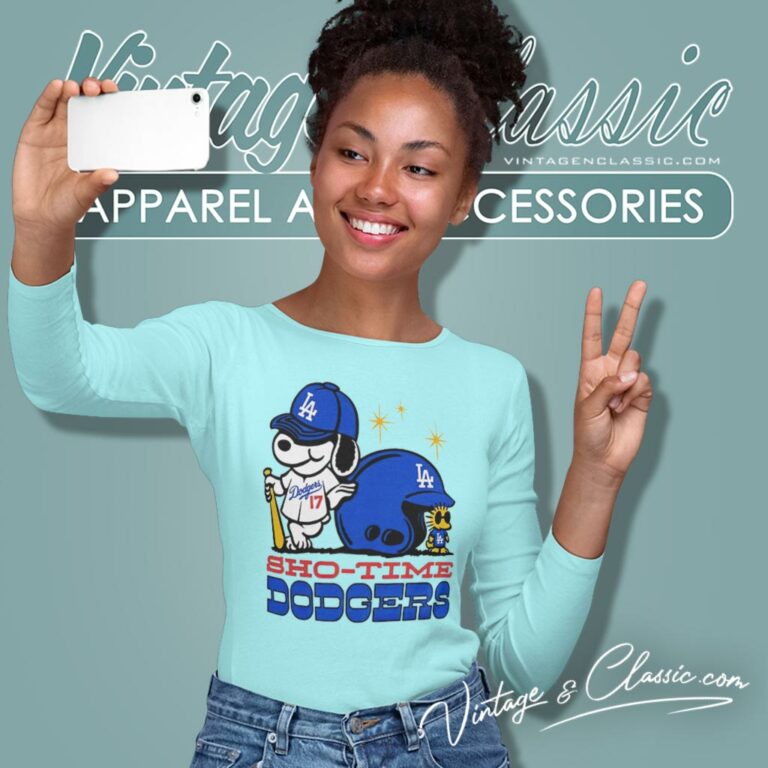 Shohei Ohtani Sho Time Los Angeles Dodgers Snoopy And Woodstock Long Sleeve Tee Shohei Ohtani Sho Time Los Angeles Dodgers Snoopy And Woodstock Long Sleeve Tee