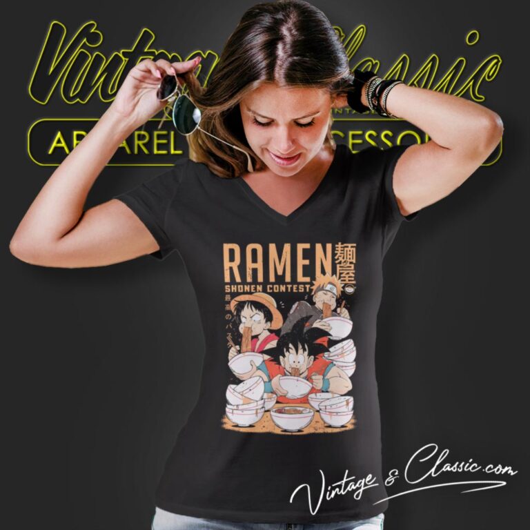 Shonen Ramen Contest Goku Luffy Naruto V Neck TShirt Shonen Ramen Contest Goku Luffy Naruto V Neck TShirt