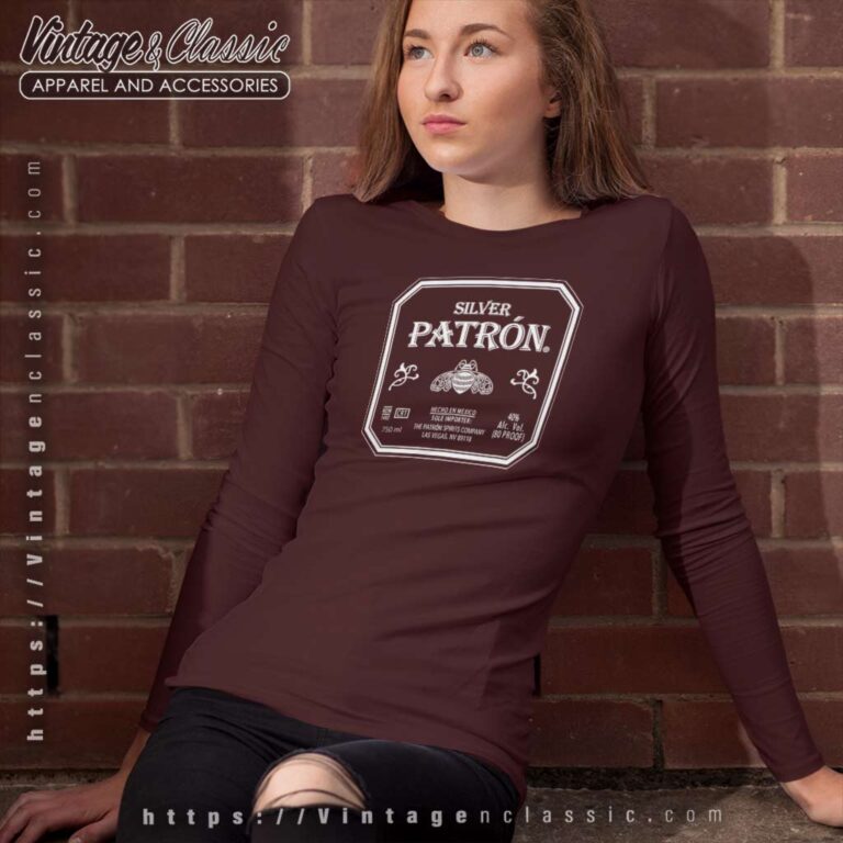 Silver Patron Tequila Label Long Sleeve Tee Silver Patron Tequila Label Long Sleeve Tee