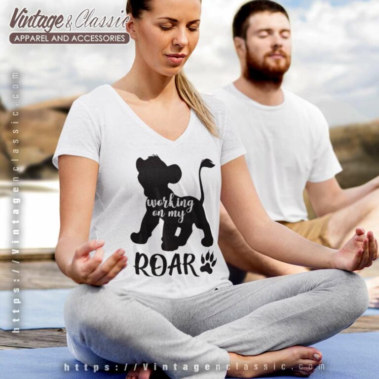 Simba Working On My Roar Lion King Cartoon V Neck TShirt Simba Working On My Roar Lion King Cartoon V Neck TShirt