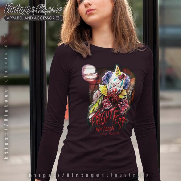 Six Flags Clown Fright Fest Halloween Long Sleeve Tee Six Flags Clown Fright Fest Halloween Long Sleeve Tee