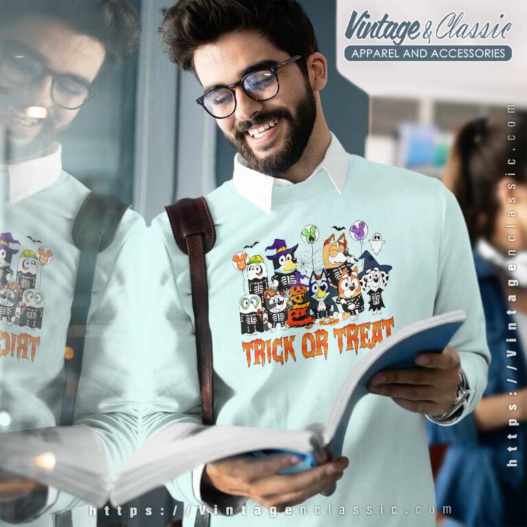 Skeleton Bluey Halloween And Friends Sweatshirt Skeleton Bluey Halloween And Friends Sweatshirt