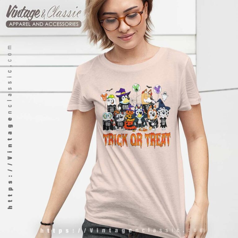 Skeleton Bluey Halloween And Friends Women TShirt Skeleton Bluey Halloween And Friends Women TShirt