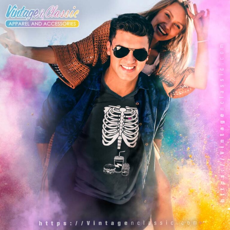 Skeleton By Black Bear Fast Food Halloween V Neck TShirt 1 Skeleton By Black Bear Fast Food Halloween V Neck TShirt 1