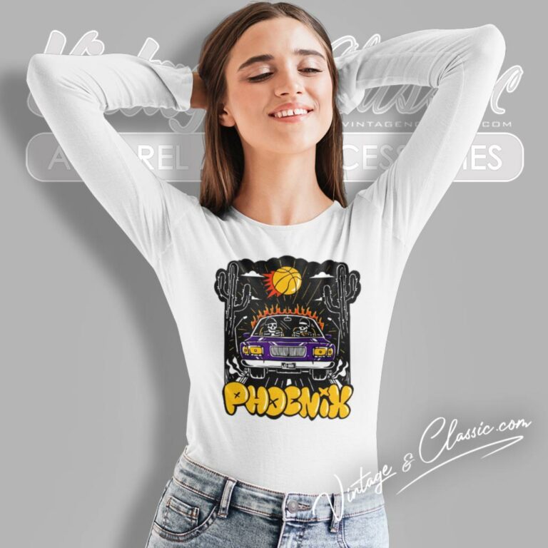 Skeleton Riding Car Phoenix Suns Long Sleeve Tee Skeleton Riding Car Phoenix Suns Long Sleeve Tee