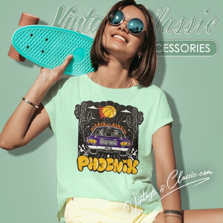 Skeleton Riding Car Phoenix Suns Women T Shirt Skeleton Riding Car Phoenix Suns Women T Shirt