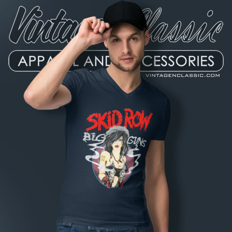 Skid Row Band Big Guns V Neck TShirt Skid Row Band Big Guns V Neck TShirt