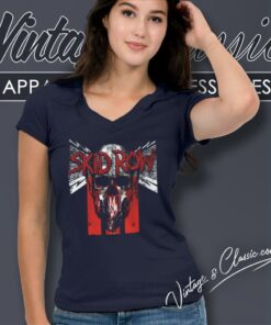 Skid Row Long Skull V Neck TShirt
