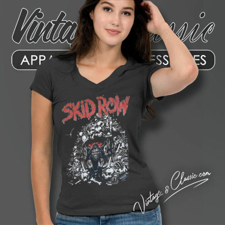 Skid Row Shirt Slave To The Grind Promo Album V Neck TShirt Skid Row Shirt Slave To The Grind Promo Album V Neck TShirt