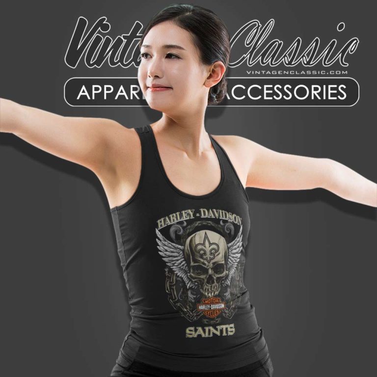 Skull Harley Davidson New Orleans Saints Nfl 2023 Tank Top Racerback Skull Harley Davidson New Orleans Saints Nfl 2023 Tank Top Racerback